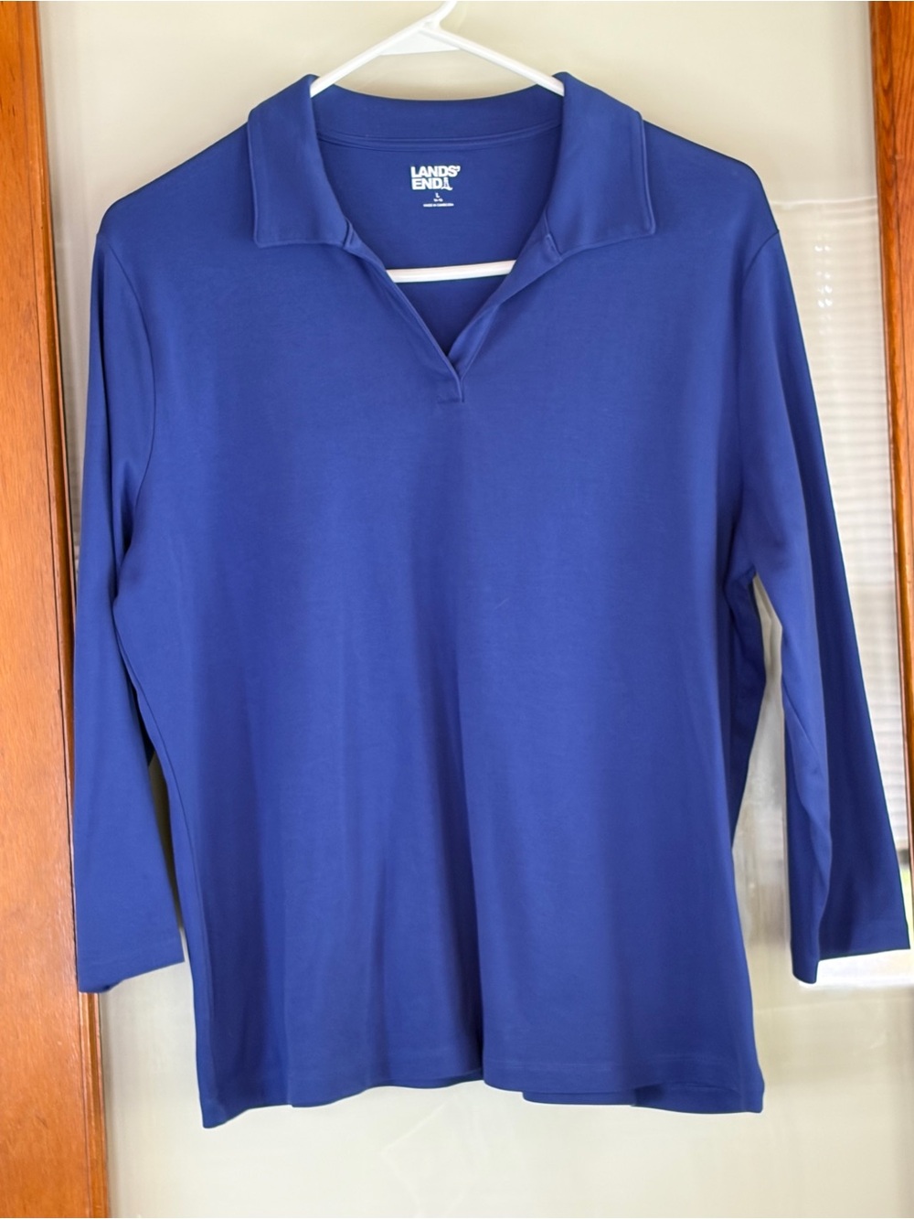 Land’s End cobalt blue johnny collar top, size L polo collar 3/4 sleeves - Picture 7 of 7